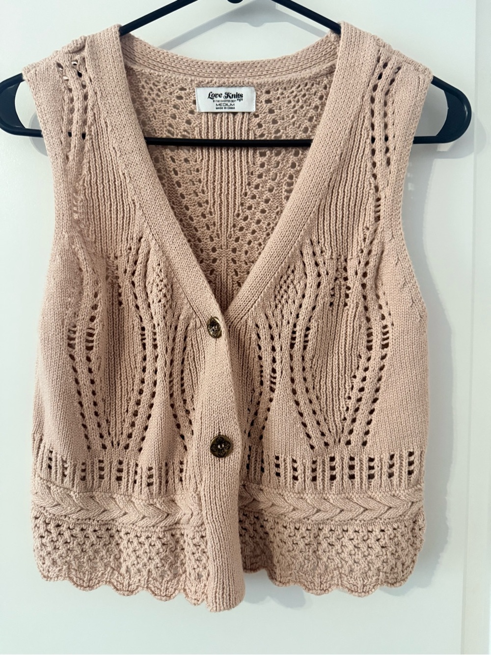 Blush Pink Openwork Cropped Knit Vest